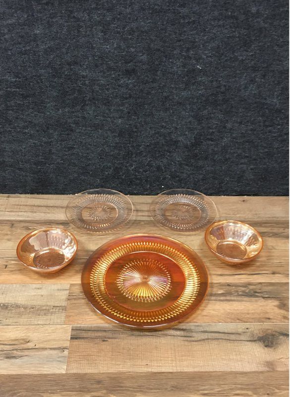 Vintage Carnival Glass Star of David 5 Pc Lot Marigold Plate Bowls Plates