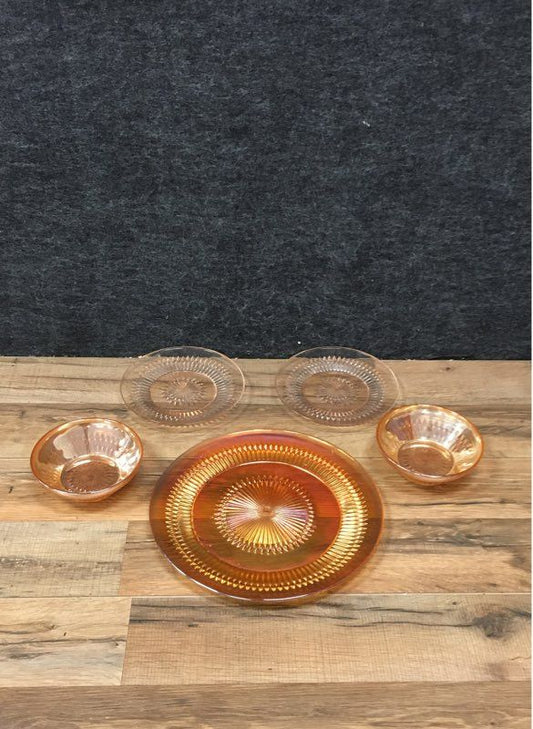 Vintage Carnival Glass Star of David 5 Pc Lot Marigold Plate Bowls Plates
