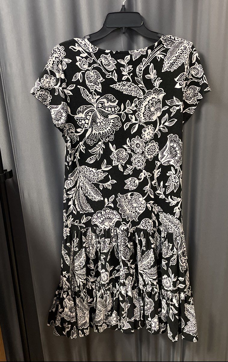 Lauren Ralph Lauren Women's Black White Floral Tiered Ruffle Cotton Dress Sz XL