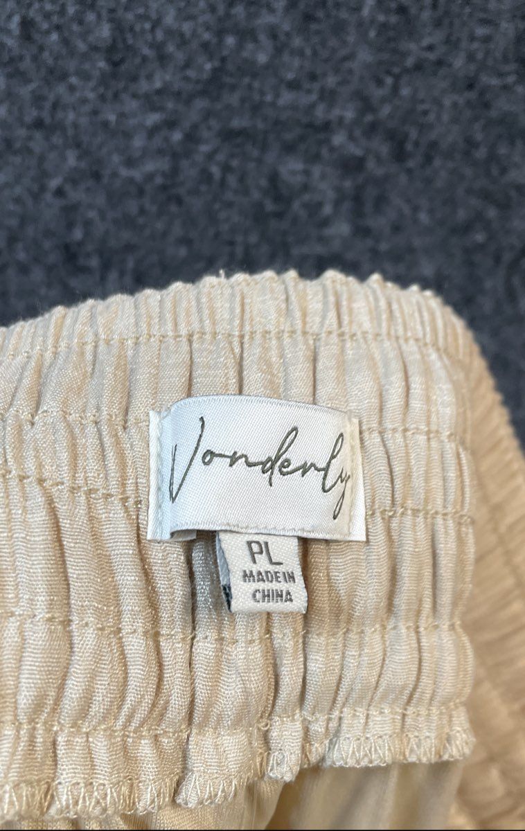 Wonderly Women's Ceramic Tan Wide Leg Textured Elastic Waist Pants Sz PL NWT