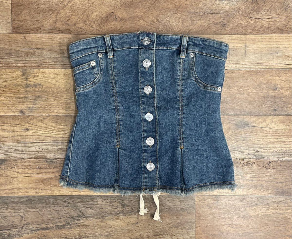 Urban Outfitters BDG Women's Blue Denim Button Front Lace Up Corset Top Sz S