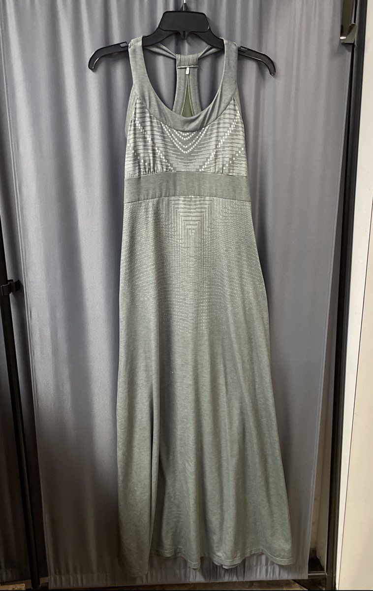 Prana Women's Green Geometric Print Racerback Yoga Maxi Dress Shelf Bra Sz XS