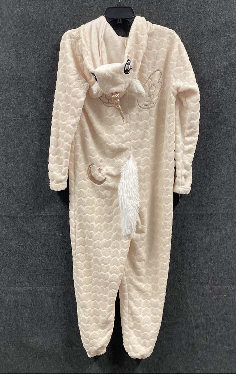 Weekend Edition Women's Cream Heart Fleece Unicorn Pajama Union Suit Sz S NWT