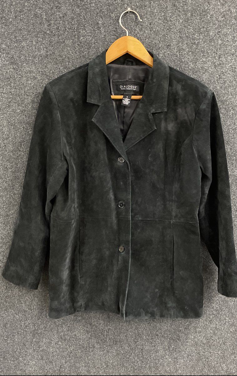 Dialogue Women's Black Genuine Suede Leather Blazer Jacket Plus Sz 1X