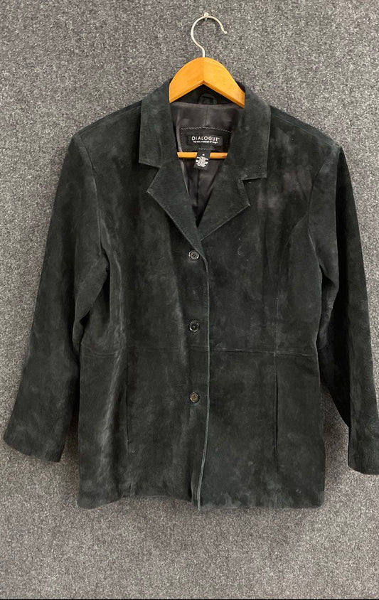 Dialogue Women's Black Genuine Suede Leather Blazer Jacket Plus Sz 1X