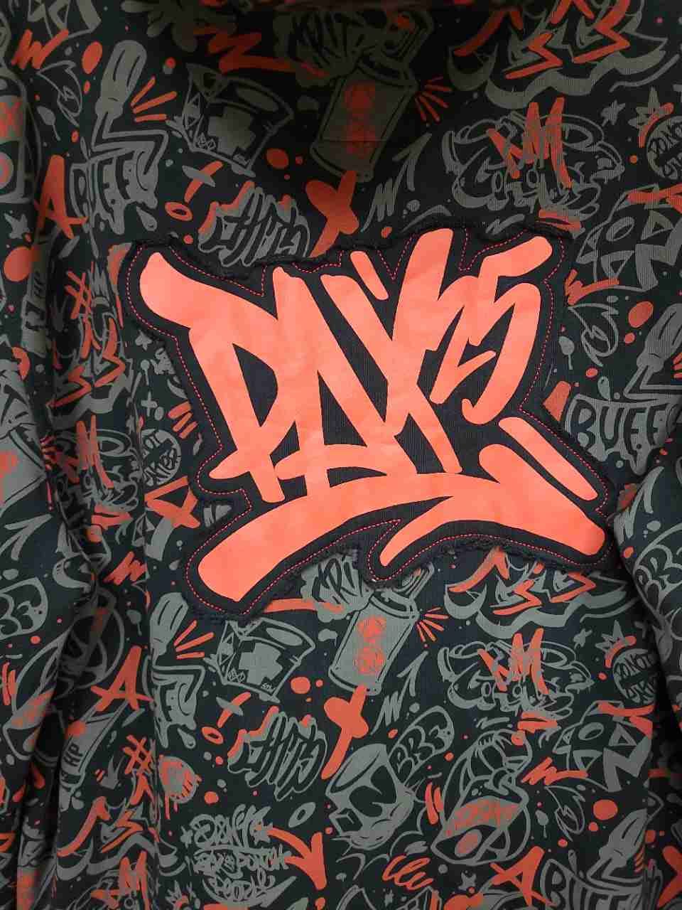PAX Men's Full Zip Hoodie Black Gray Orange Graffiti Spray Can Art Streetwear XL