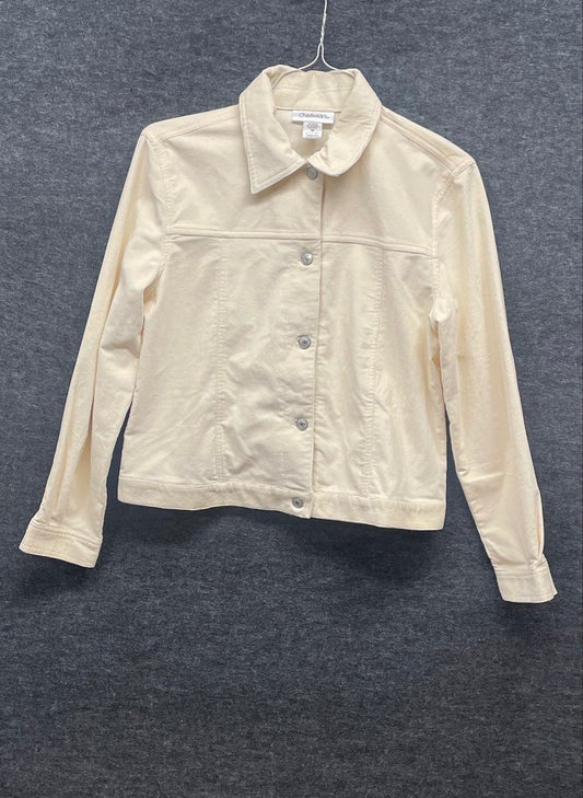 Chadwick's Cream Corduroy Button Front Trucker Jacket Stretch Womens Sz 10