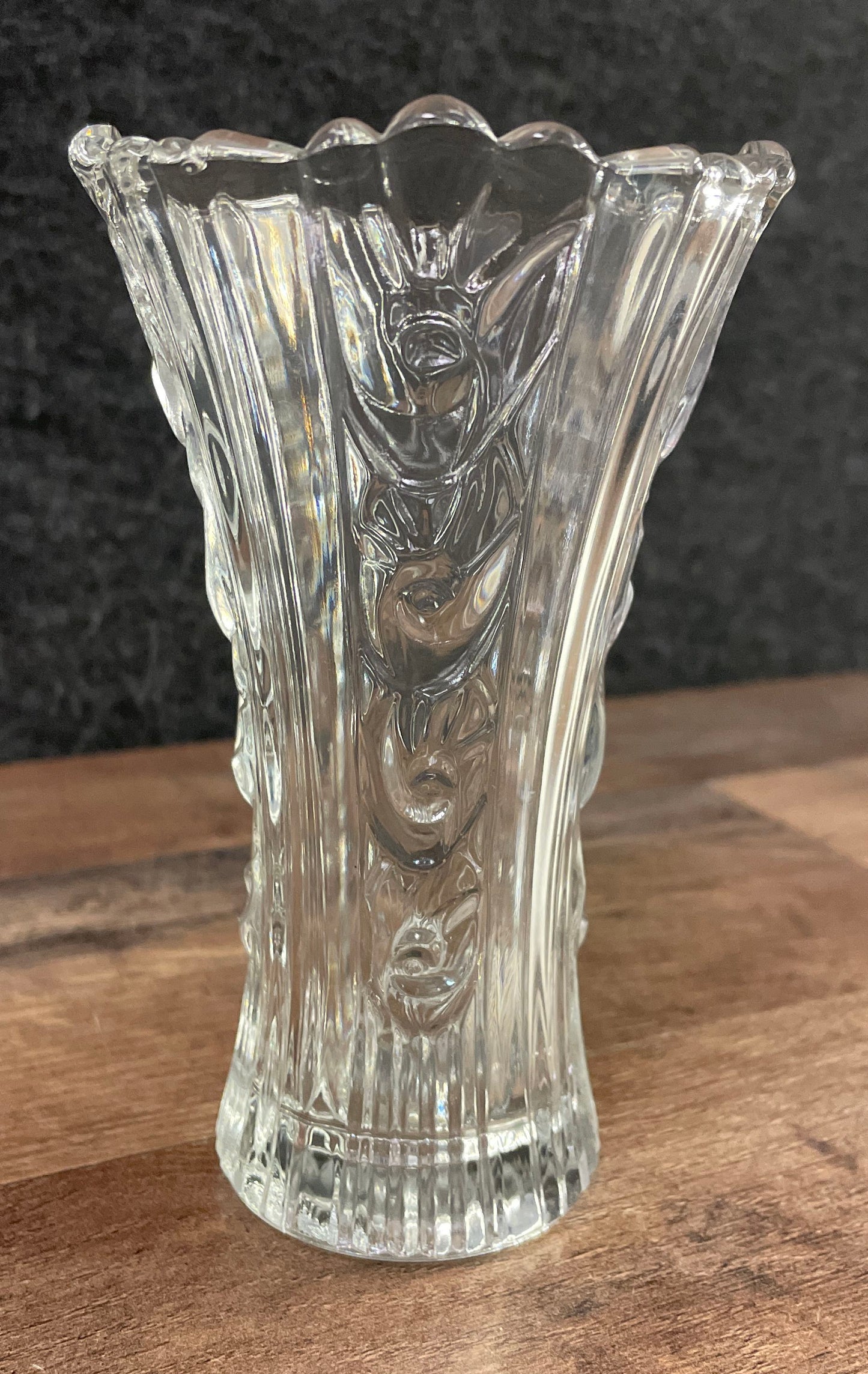Borgonovo Italian Glass Vase Pressed Scroll Pattern Clear Vintage 5" Tall