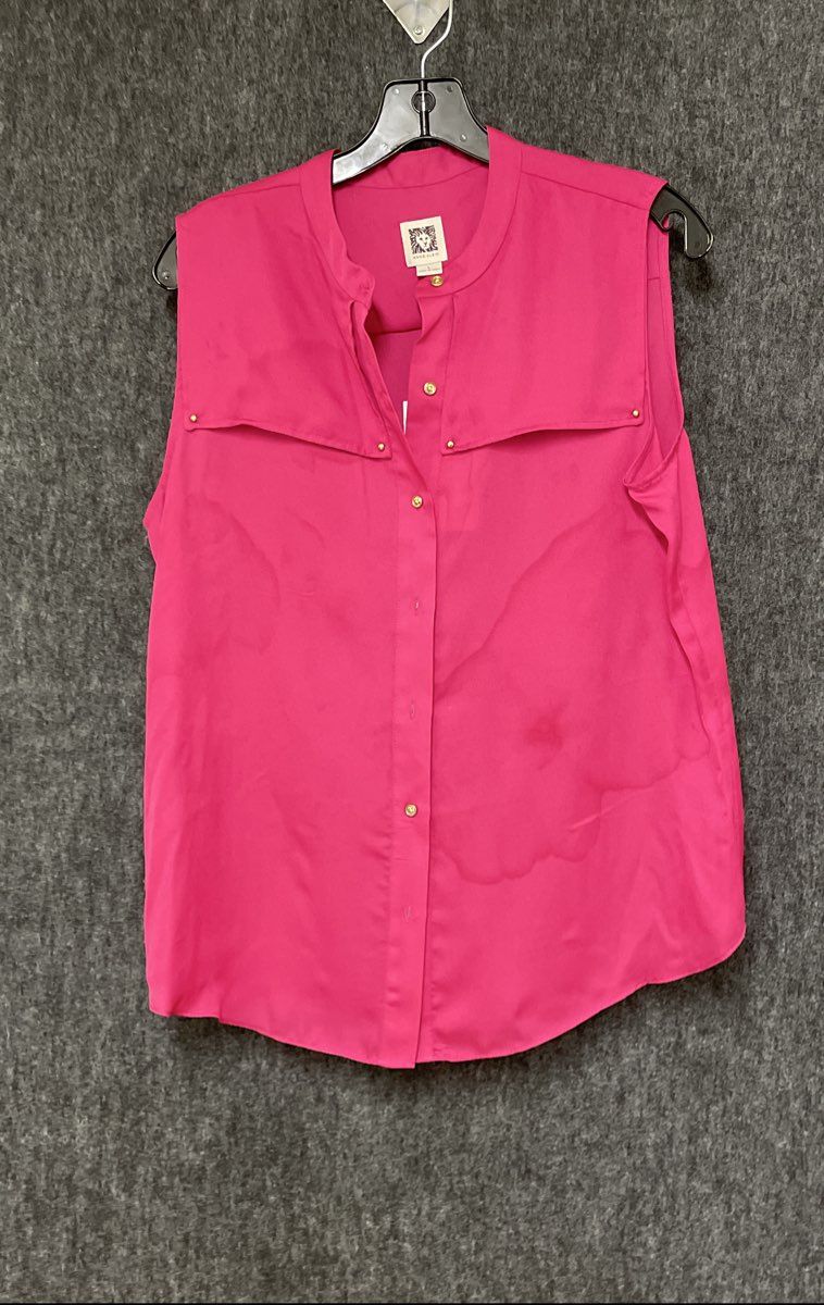 Anne Klein Women's Fuchsia Pink Sleeveless Blouse Button Front Stud Overlay Sz L