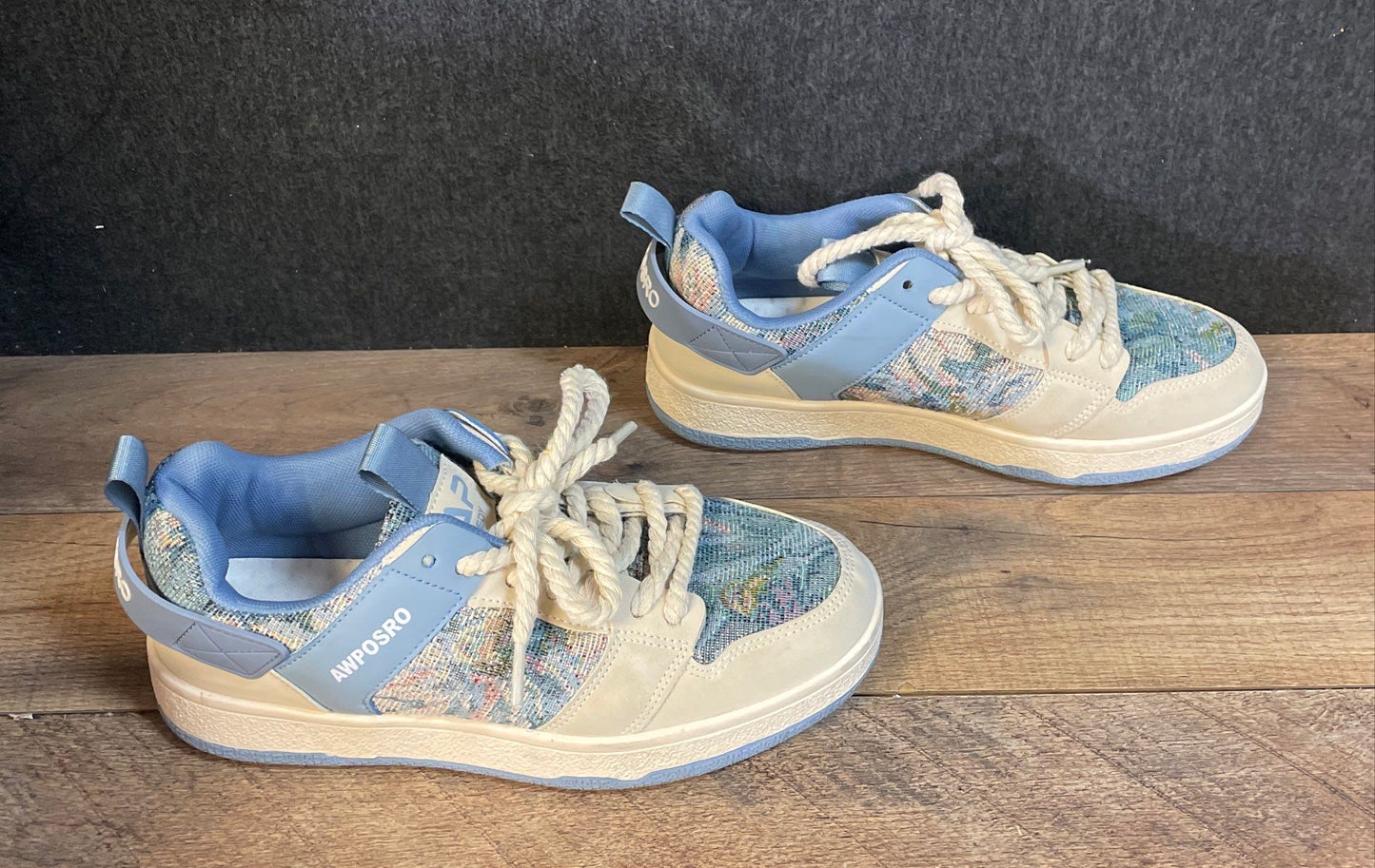 AWPOSRO Oil Painting Tapestry Chunky Rope Lace Skate Shoes Blue Size 41