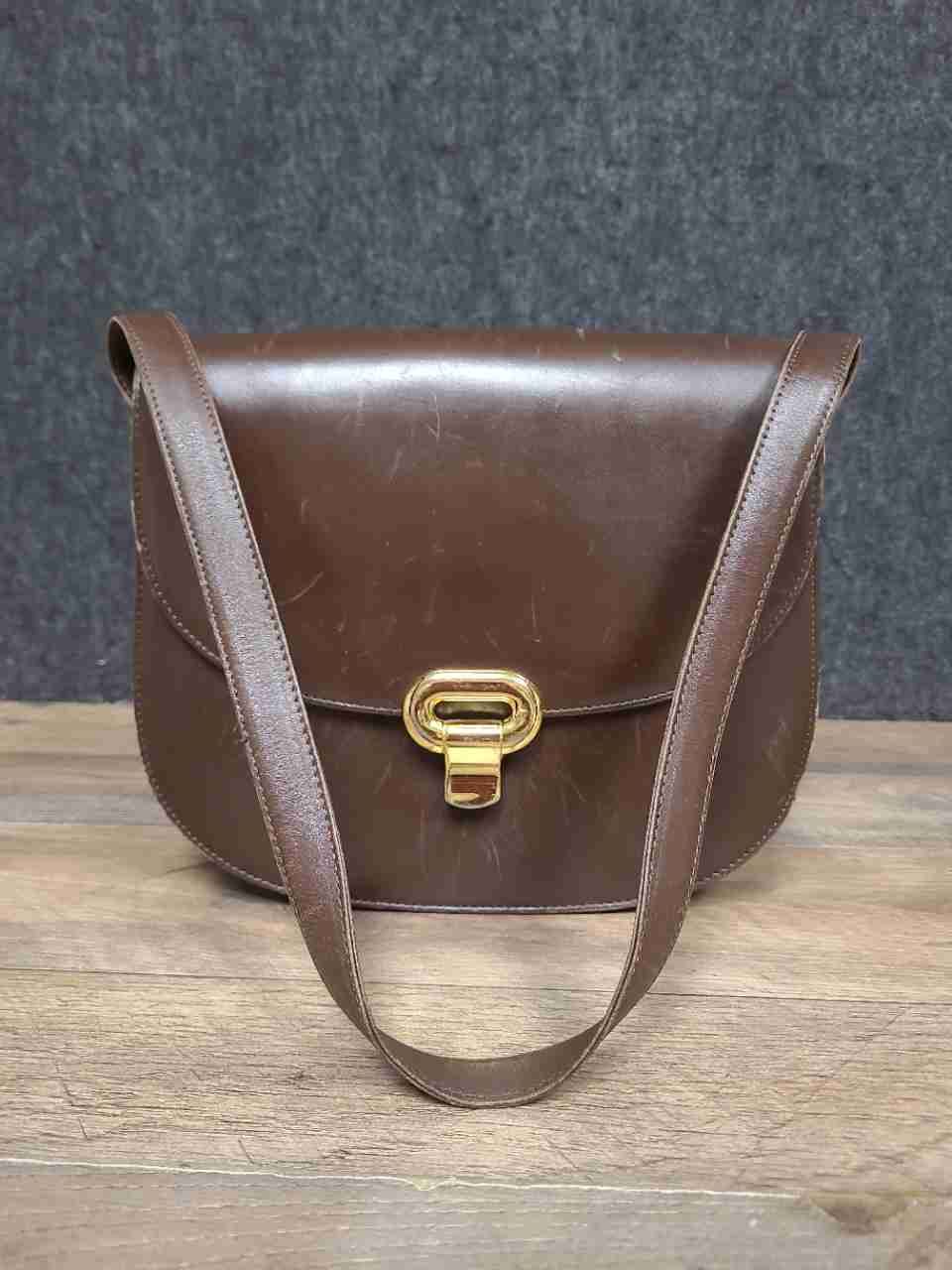 Vintage Vicevano Brown Leather Shoulder Saddle Bag Gold Hardware
