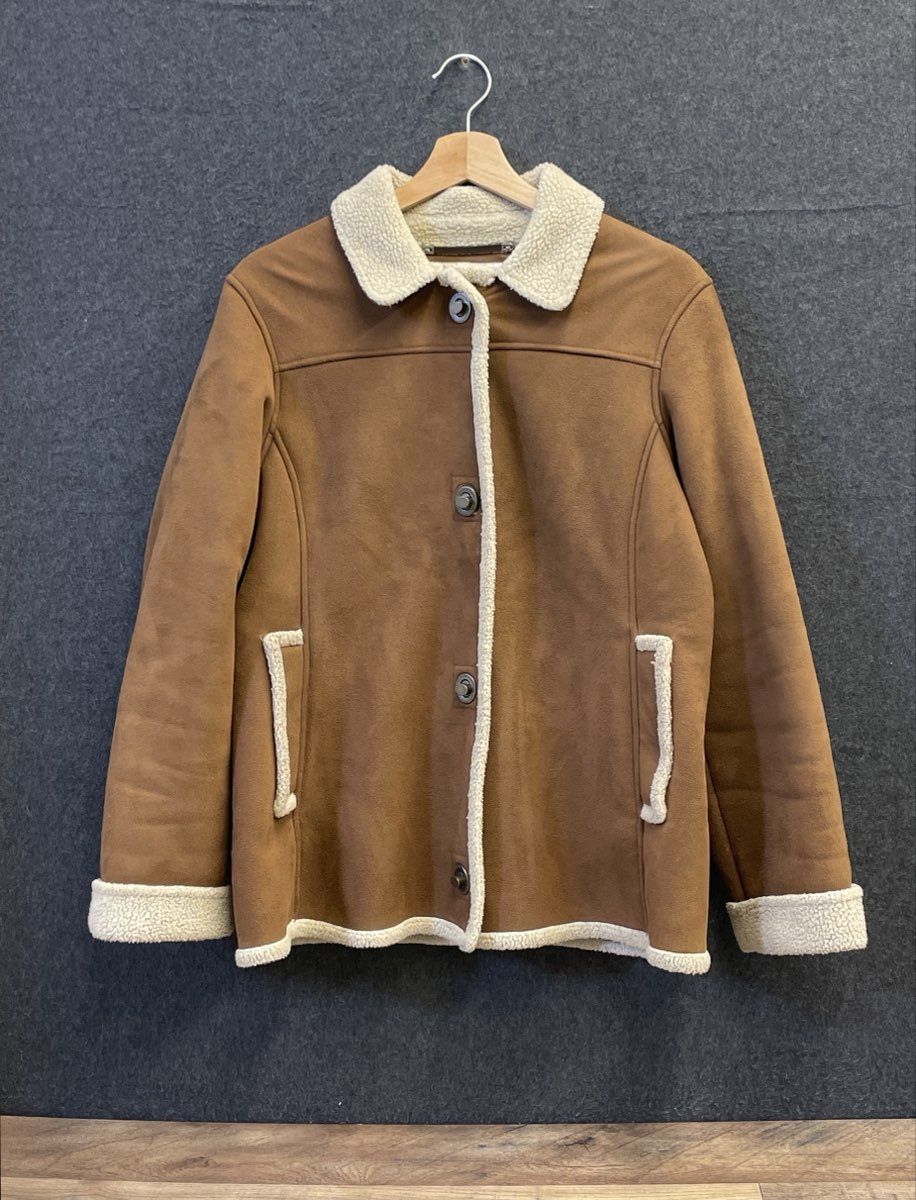 Jones New York Women's Brown Faux Suede Sherpa Shearling Lined Jacket Sz S
