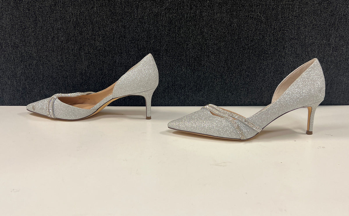 Nina Brystol Silver Glitter Rhinestone d'Orsay Pointed Toe Pump Size 8M