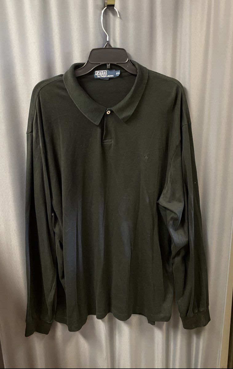 Vintage 90s Polo Ralph Lauren Men's Black Long Sleeve Jersey Polo Shirt Sz XXL
