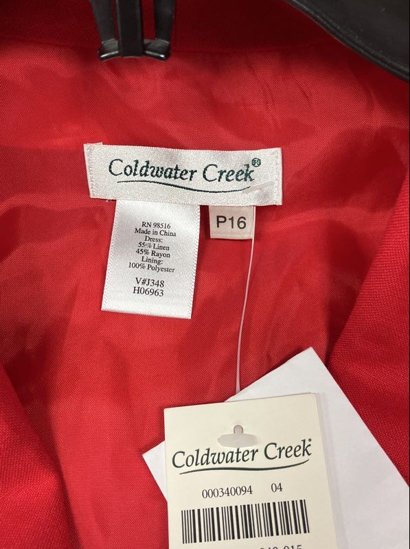 Coldwater Creek Women's Red Linen Blend Button Front Midi Dress Sz P16 NWT