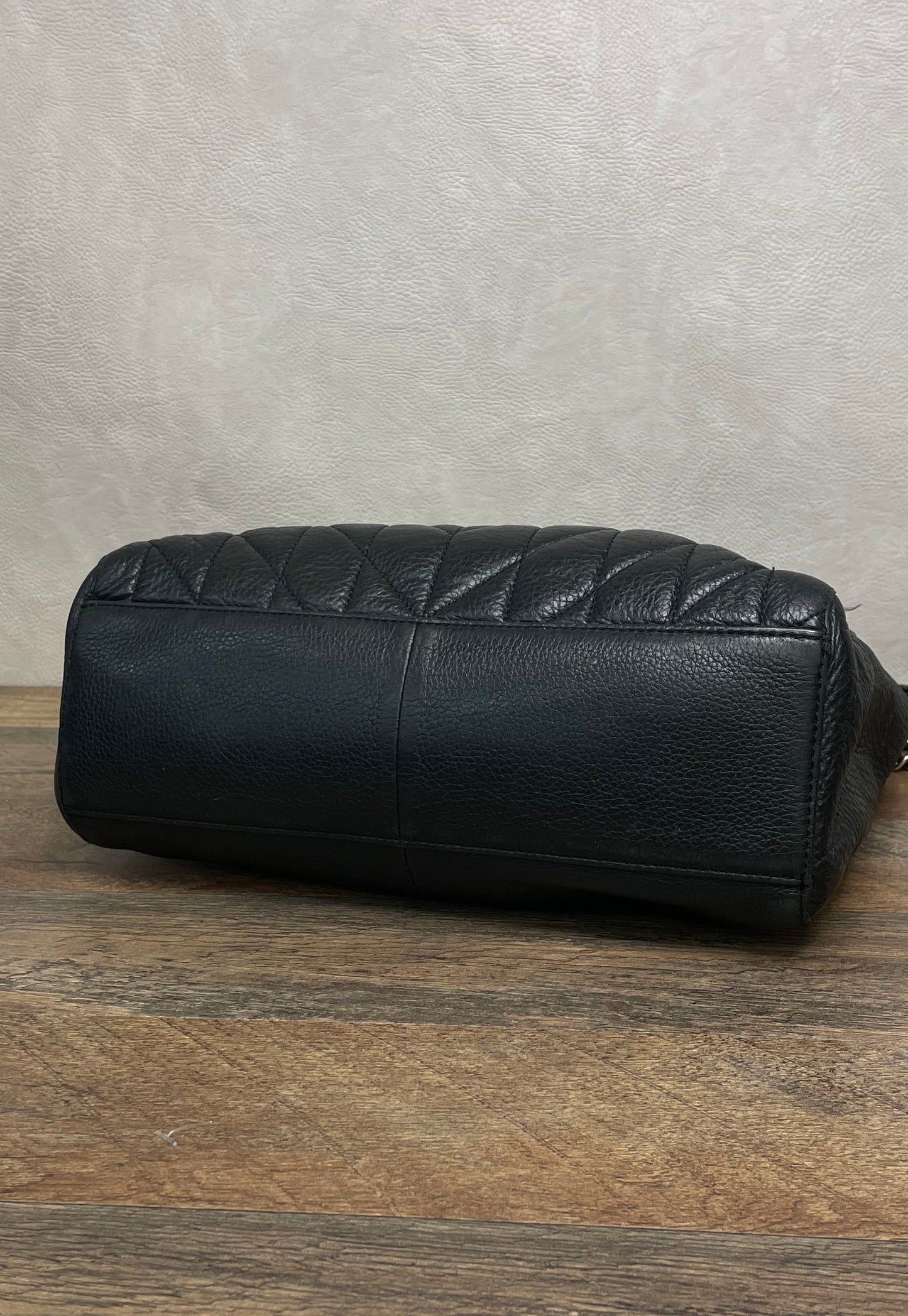 Karl Lagerfeld Paris Black Diamond Quilted Leather Crossbody Bag Gold Hardware