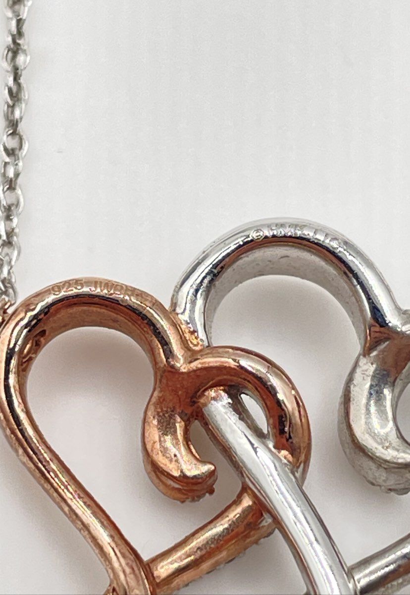 Hallmark 925 Sterling Two-Tone Diamond Accent Double-Heart Pendant Necklace 4.2g