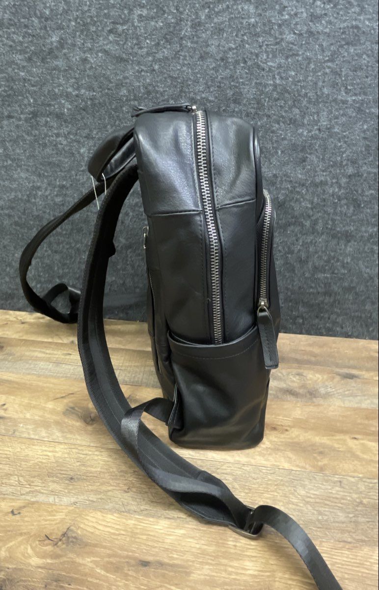 Black Leather Multi-Compartment Commuter Backpack Silver Hardware
