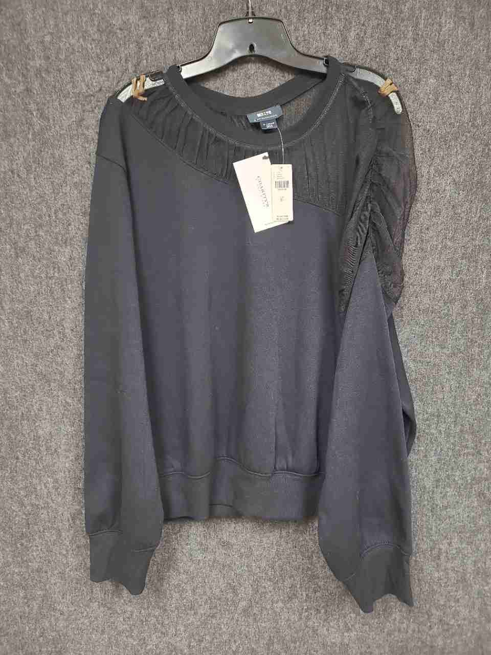 Maeve by Anthropologie Women's Black Tulle Mesh Ruffle Sweatshirt Top Sz XL NWT