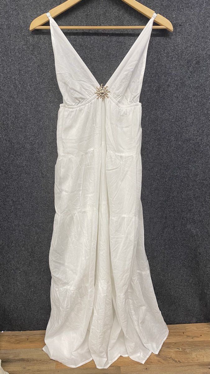 Sim & Sam Women's Bohemian White Tiered Celestial Sun Maxi Dress Size M