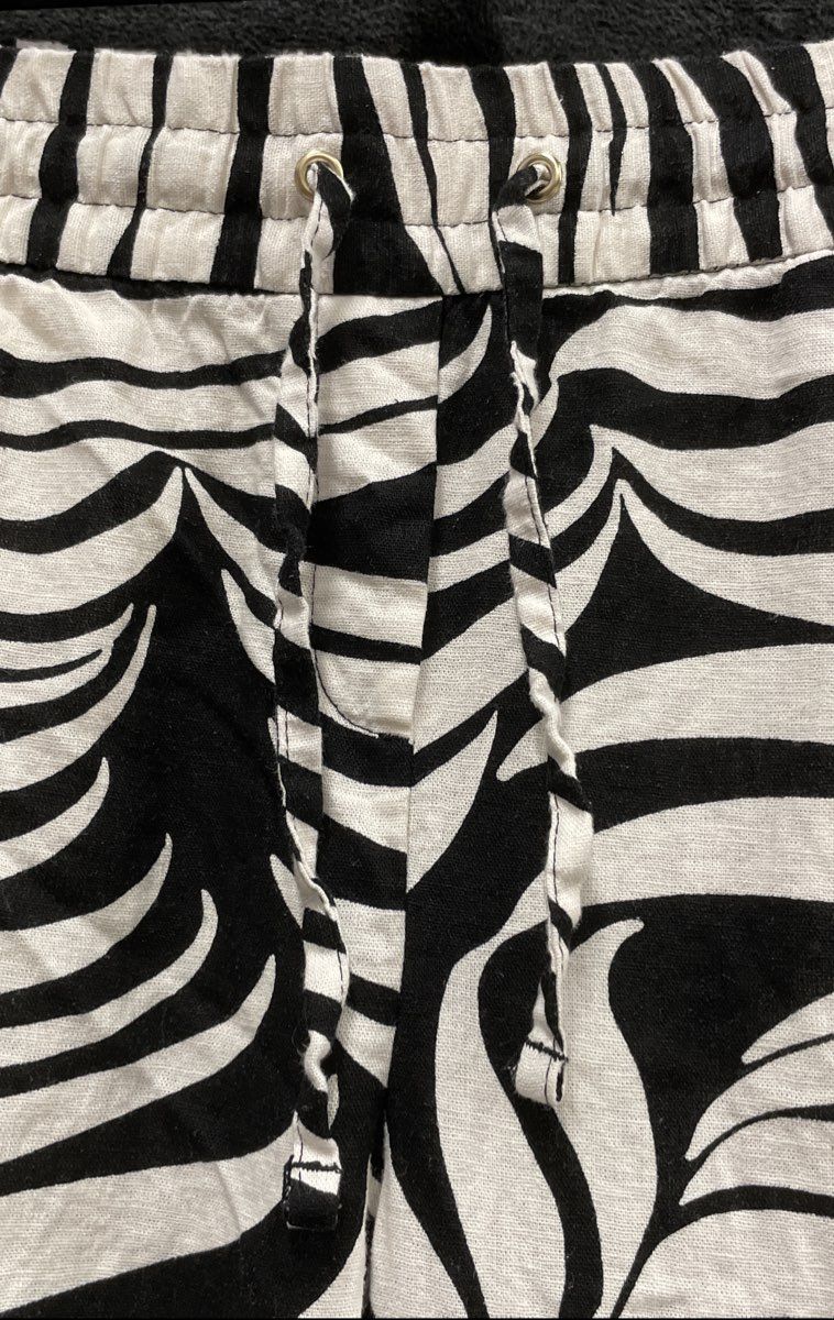 Ann Taylor Factory Women's Black White Zebra Print Linen Blend Pants Size L