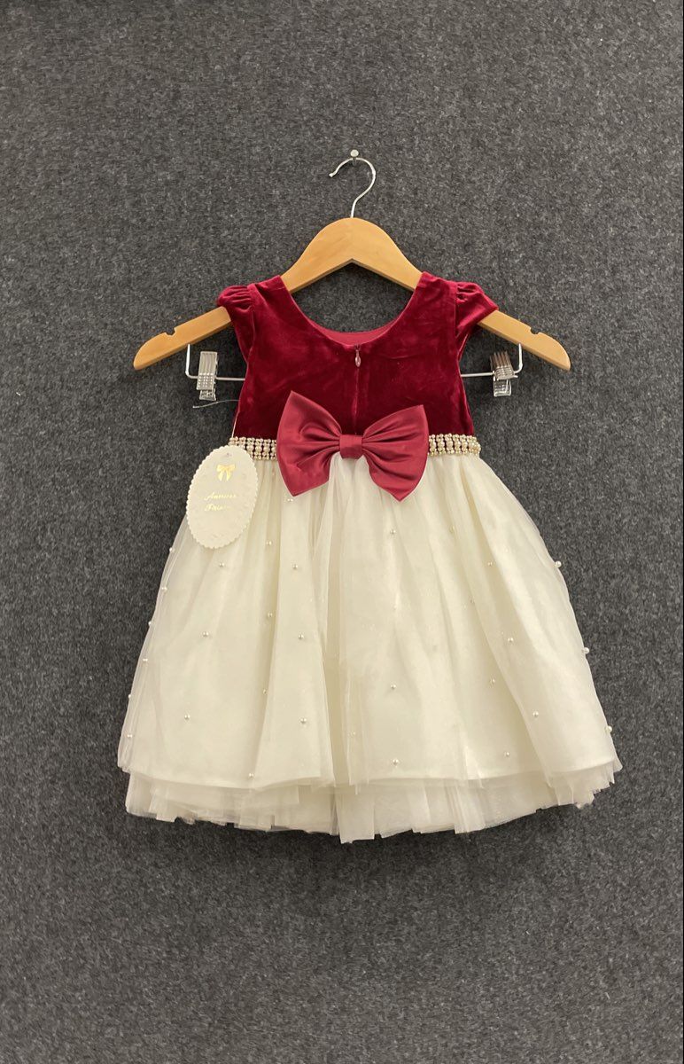 American Princess Girls Burgundy White Velvet Tulle Pearl Holiday Dress NWT 2T