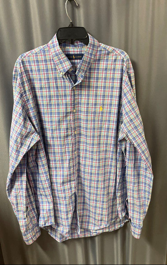 Polo Ralph Lauren Men's Blue Plaid Cotton Button Down Long Sleeve Shirt Sz XL