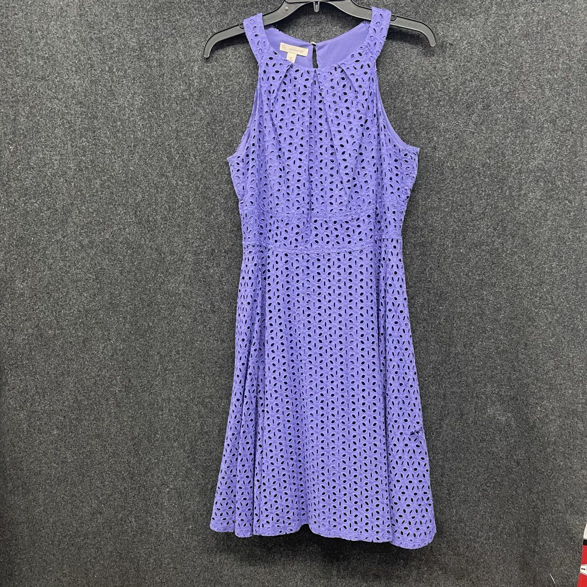 Dress Barn Women's Purple Lace Eyelet Halter Fit & Flare Sleeveless Dress Sz 12
