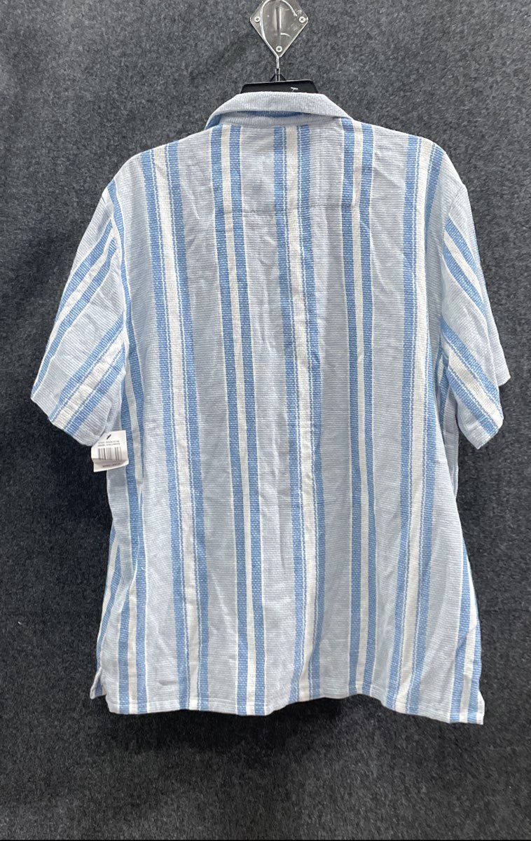Malibu By Drill Clothing Co Men's Blue Striped Short Sleeve Polo Shirt NWT Sz M