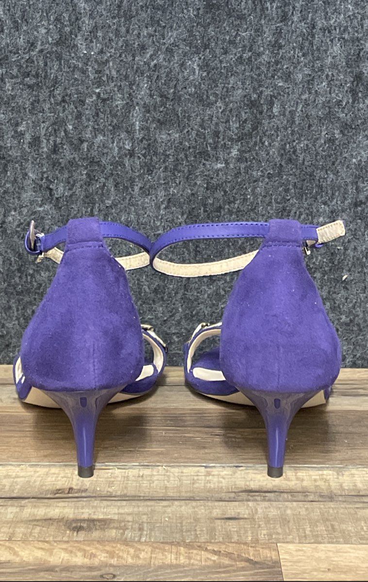 Nine West Lioness Purple Suede Ankle Strap Kitten Heel Sandals Women's Size 8 M
