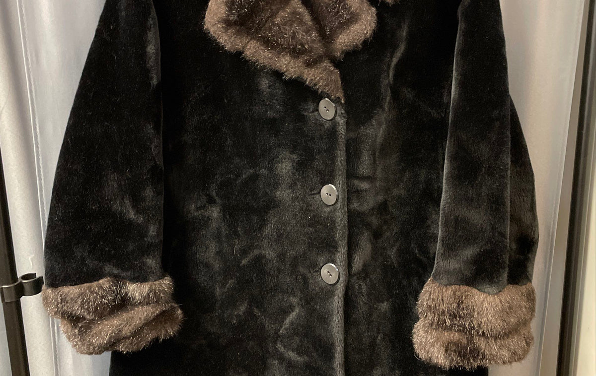 Vintage 70s Borgazia Career Originals Women's Faux Fur Coat Black Brown L/XL