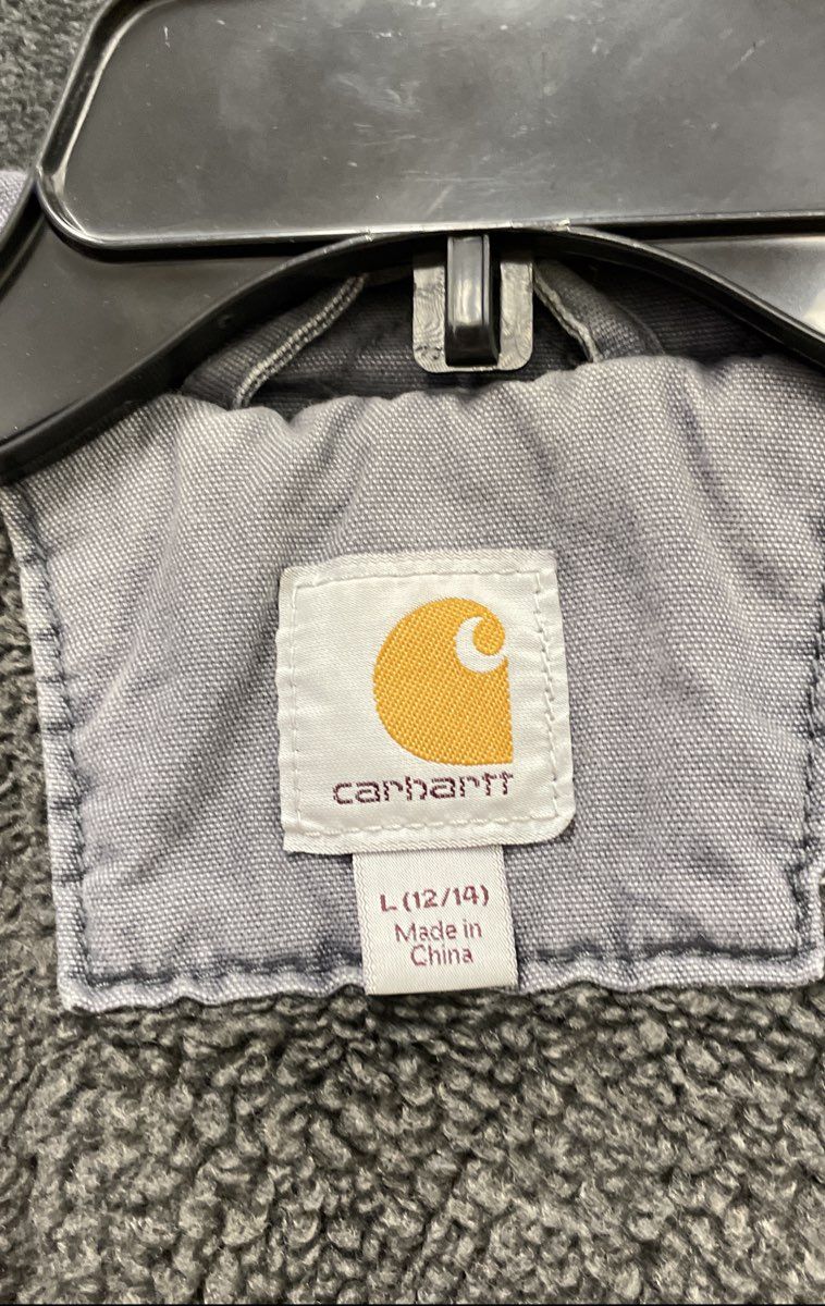 Carhartt Girl's Crawford Hooded Coat Gray Sherpa Lined Utility Parka Sz L 12/14