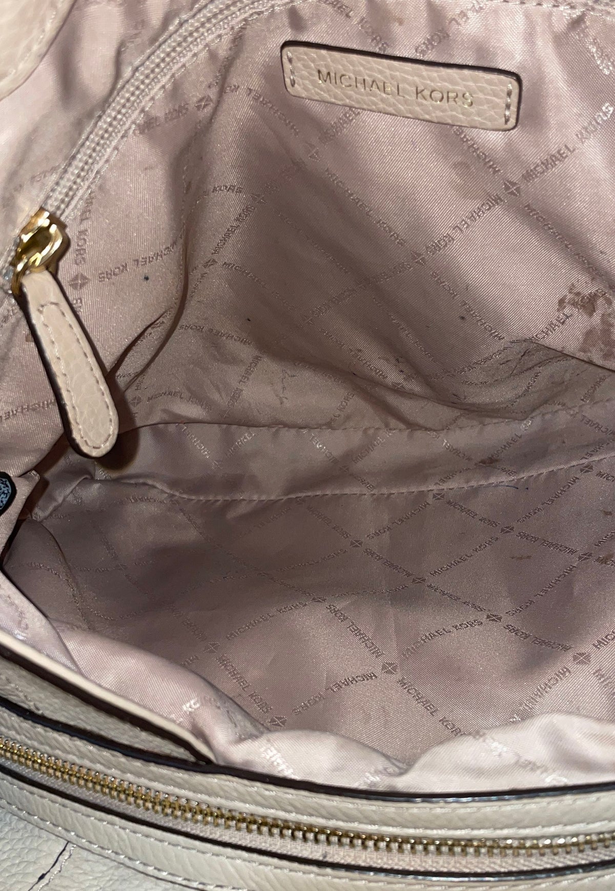 Michael Kors Beige Pebbled Leather Tote Bag Gold Chain Shoulder Strap