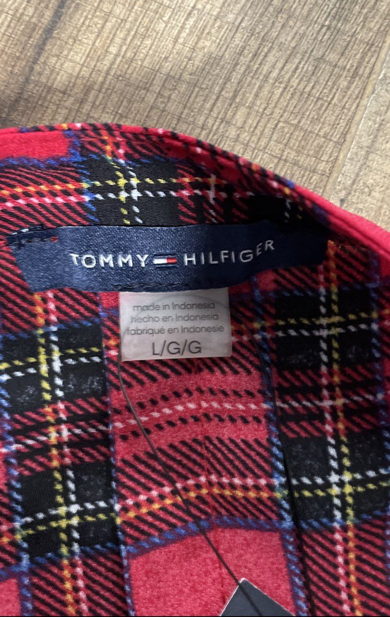 Tommy Hilfiger Women's Red Plaid Tie Neck Ruffle Sleeve Blouse Top NWT Sz L
