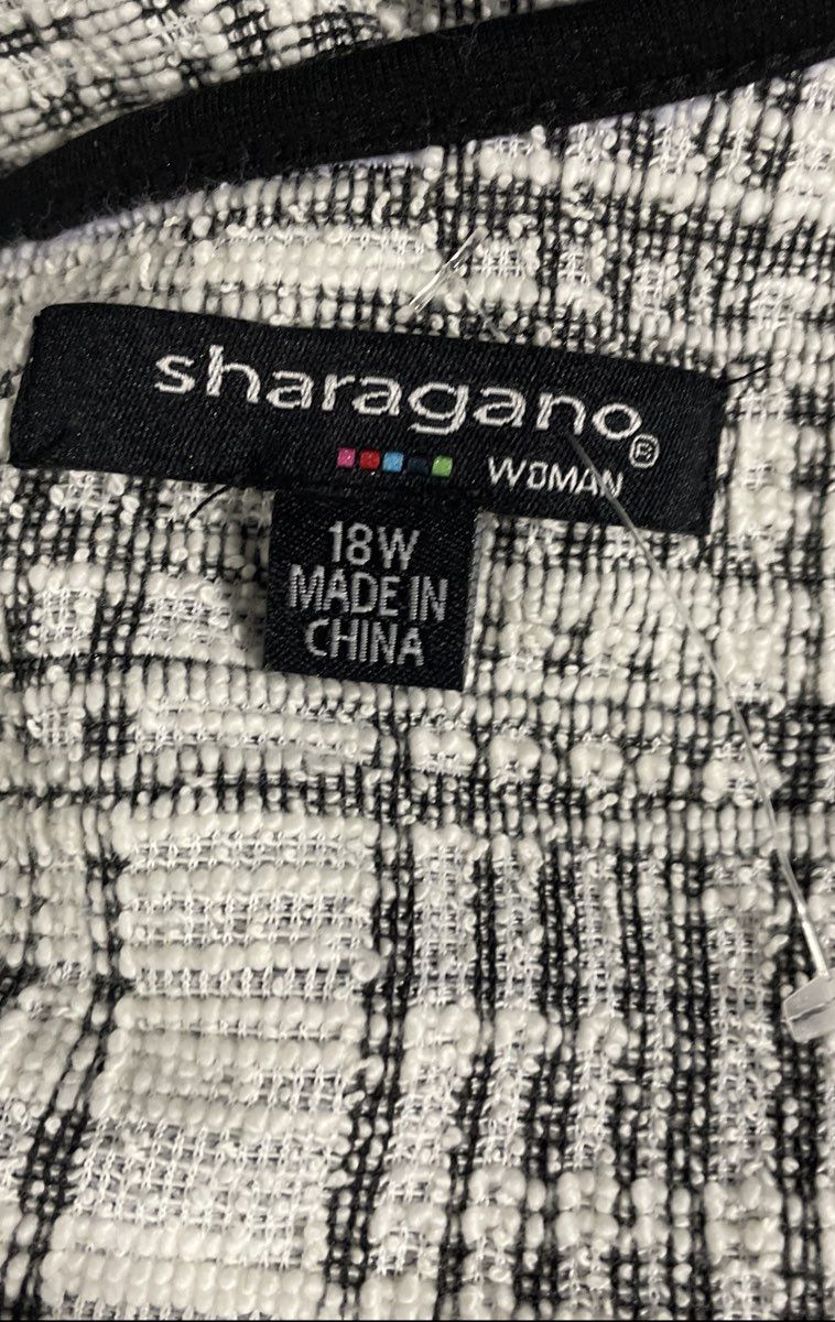 Sharagano Women's Ivory Black Plaid Stretch Sheath Dress NWT Sz 18W
