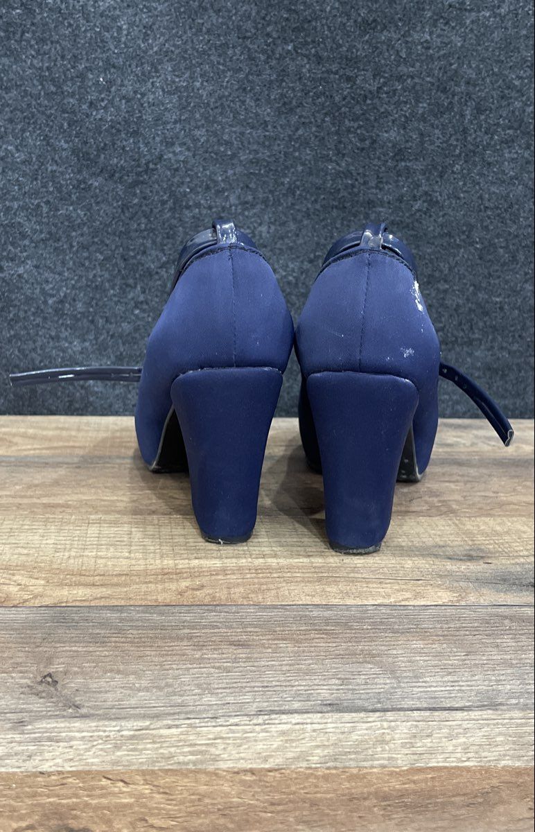 Rojan Dark Blue T-Strap Platform Block Heels Size 38