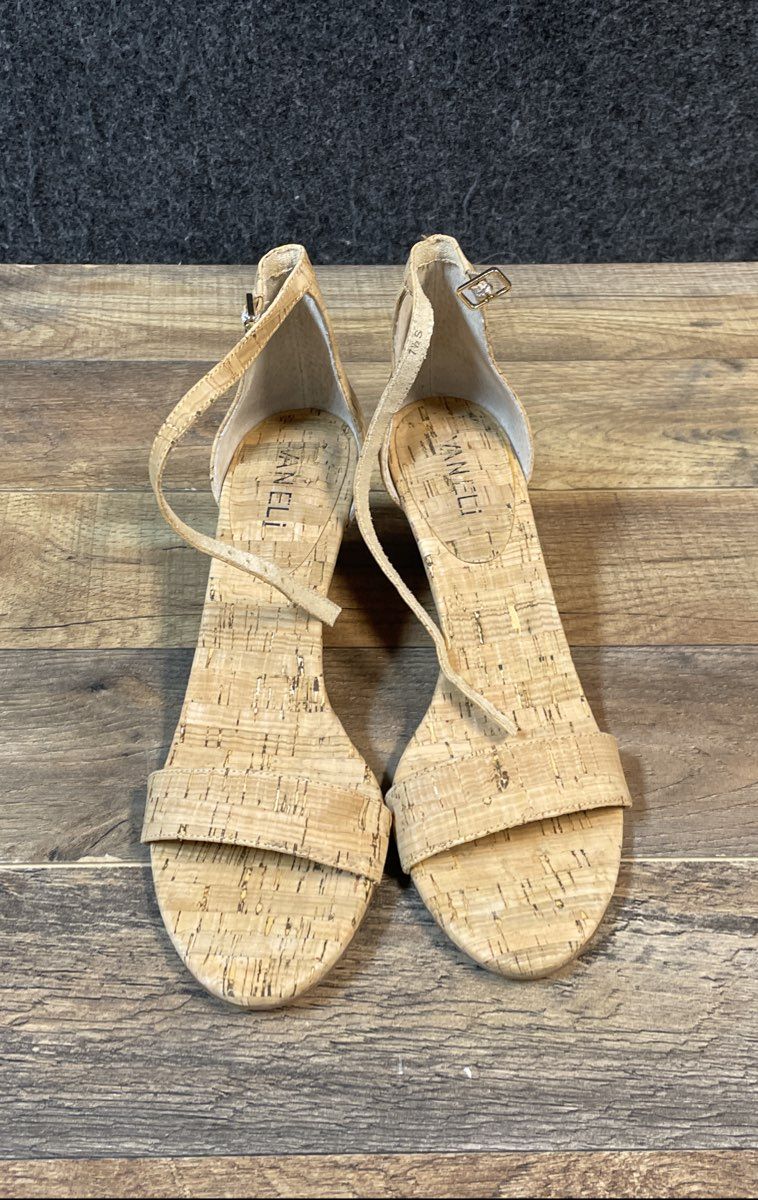 Vaneli Natural Cork Ankle Strap Wedge Sandals Women's Size 7.5 M