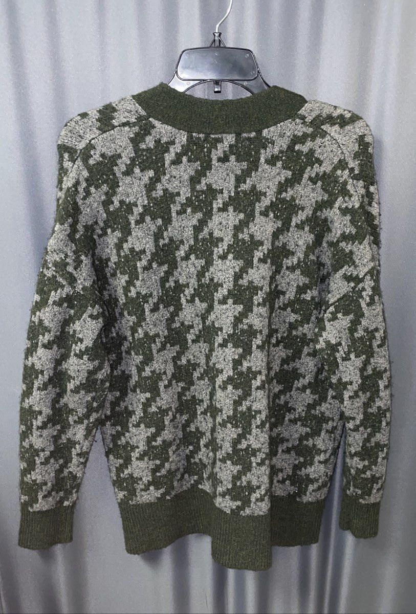 Madewell Women's Green Gray Houndstooth Button Up Cardigan Sweater Size S