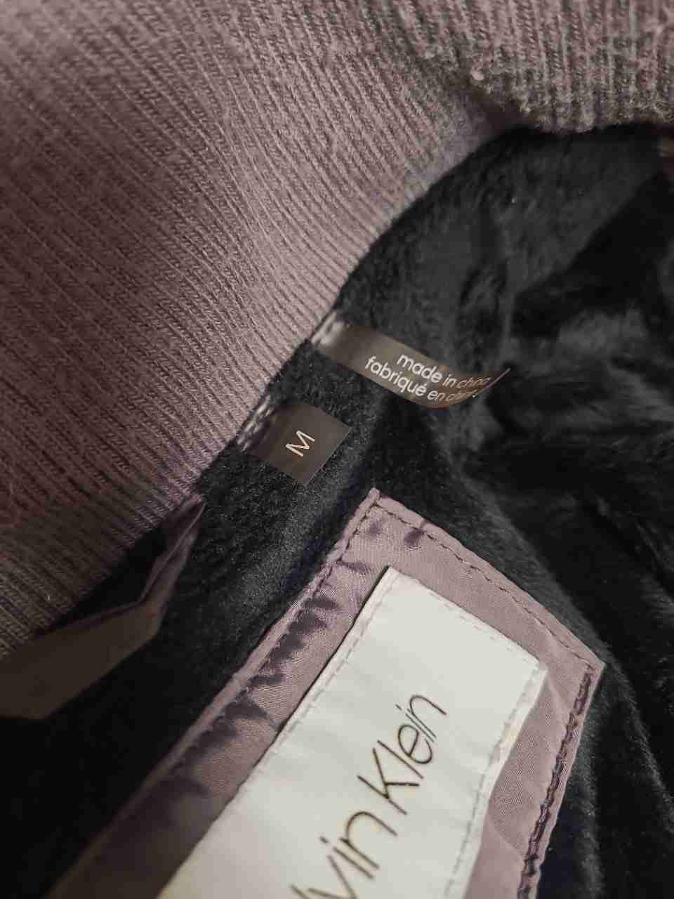 Calvin Klein Women's Mauve Chevron Quilted Hooded Satin Puffer Coat Sz M