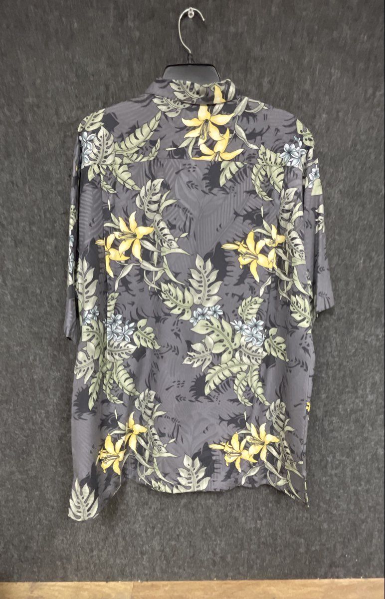 Tommy Bahama Men's Gray Silk Tropical Floral Lily Hawaiian Camp Shirt Sz M