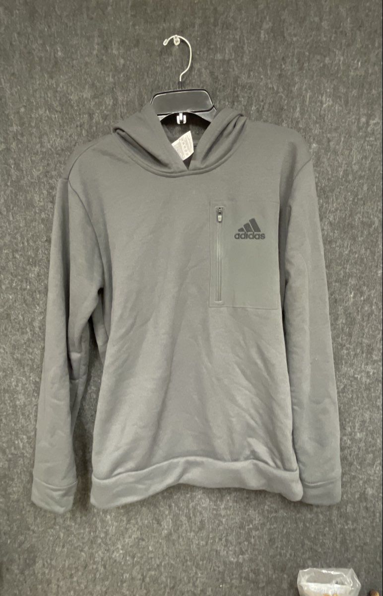 adidas Men's Grey Hoodie Zippered Chest Pocket Pullover Performance Fleece Sz S