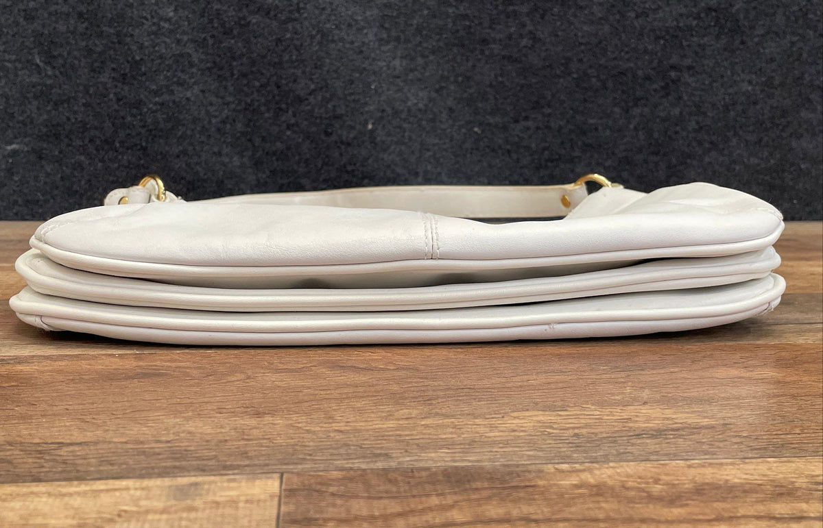 Giani Bernini White Leather Shoulder Bag Gold Hardware Multi Compartment Purse