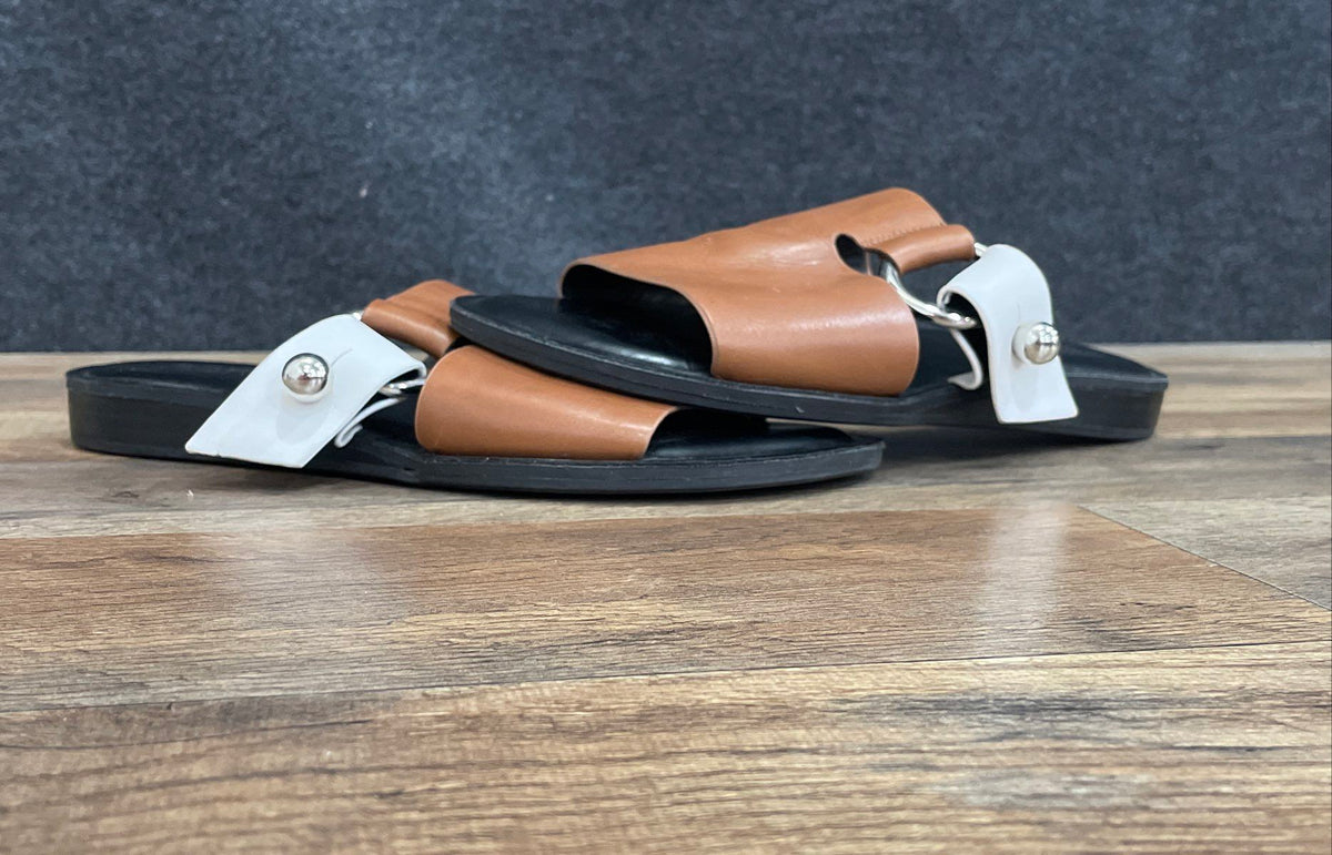 Bleecker & Bond Cognac Brown Black Flat Slide Sandals Women's Size 7.5M