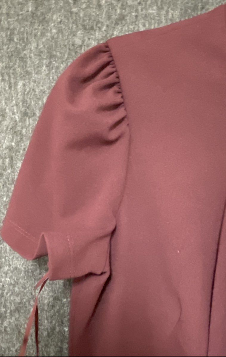 Maggy London Women's Burgundy Pussy Bow Necktie Puff Sleeve Crepe Sheath Dress 6