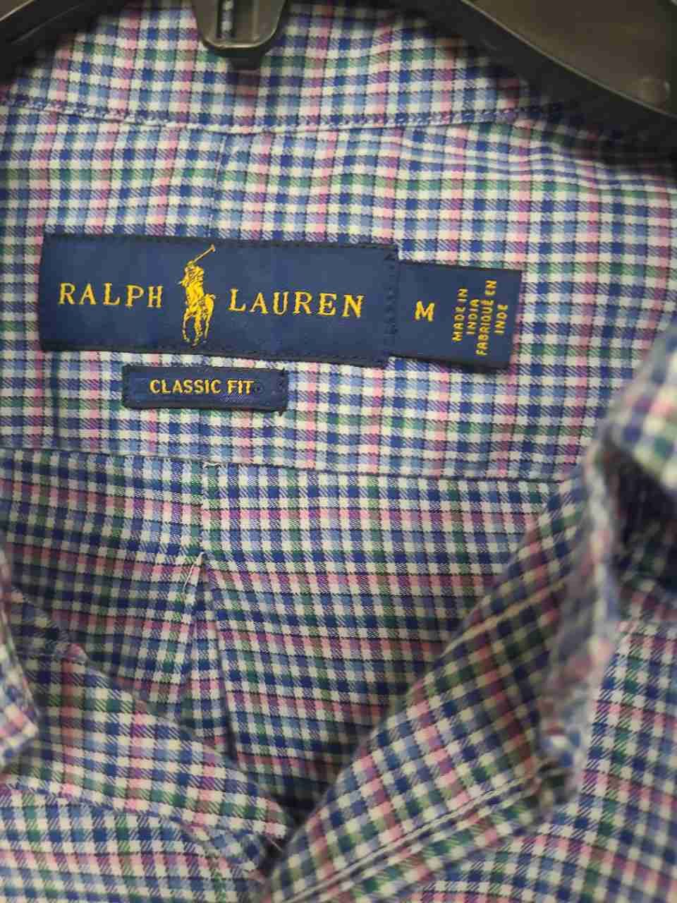 Ralph Lauren Men's Long Sleeve Button Down Shirt Blue Pink Gingham Check Sz M
