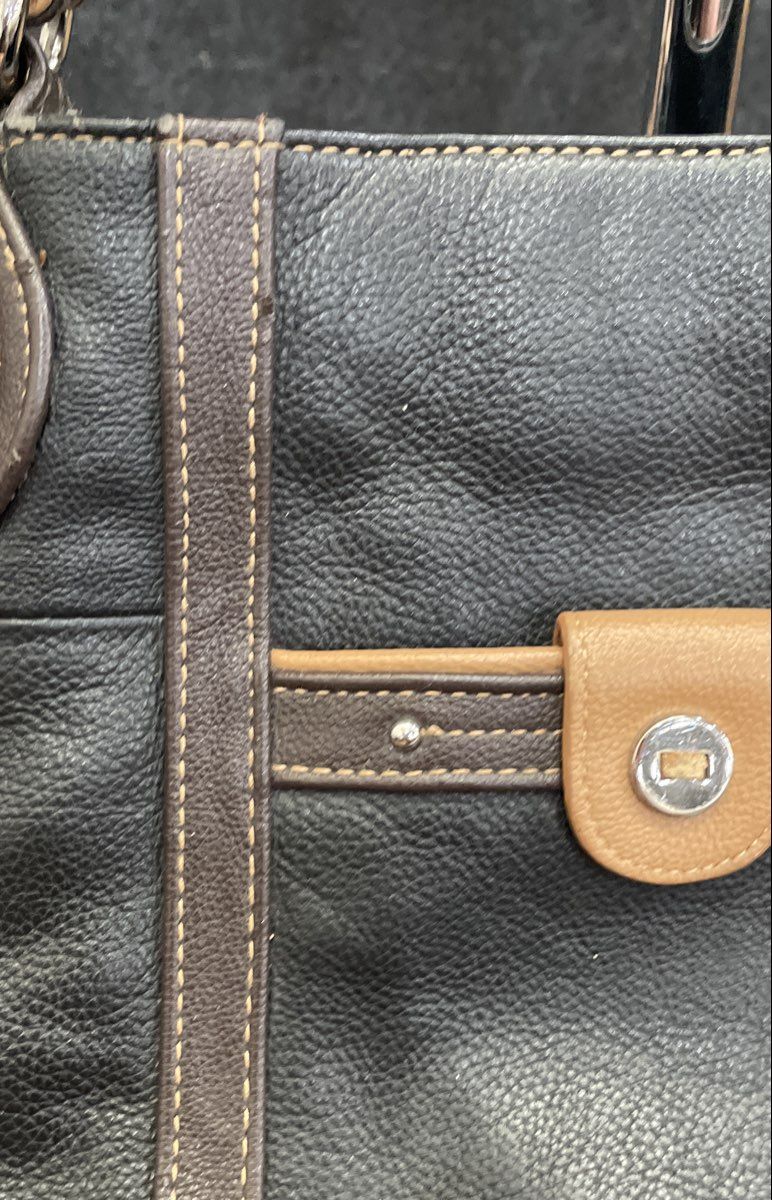 Stone & Co Black Pebbled Leather Crossbody Shoulder Bag Brown Trim