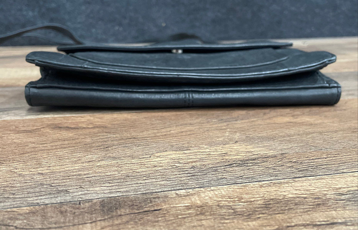 Fossil Black Leather Flap Crossbody Handbag Purse Adjustable Strap