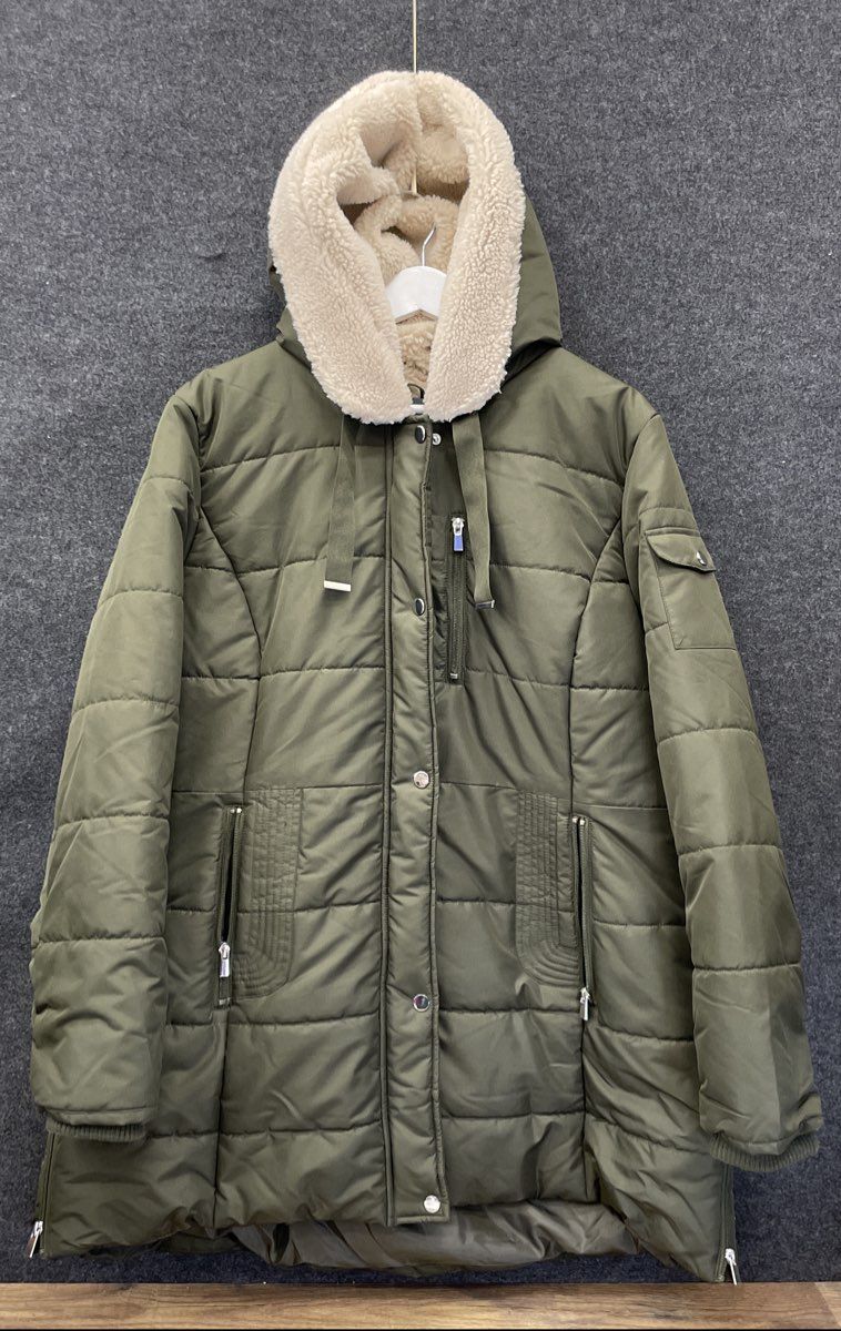d.details INTL Women's Olive Green Quilted Puffer Jacket Sherpa Hood Sz XXL