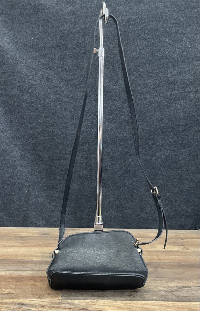 Anne Klein Black Pebbled Crossbody Bag Gold Tone Hardware Dome Top