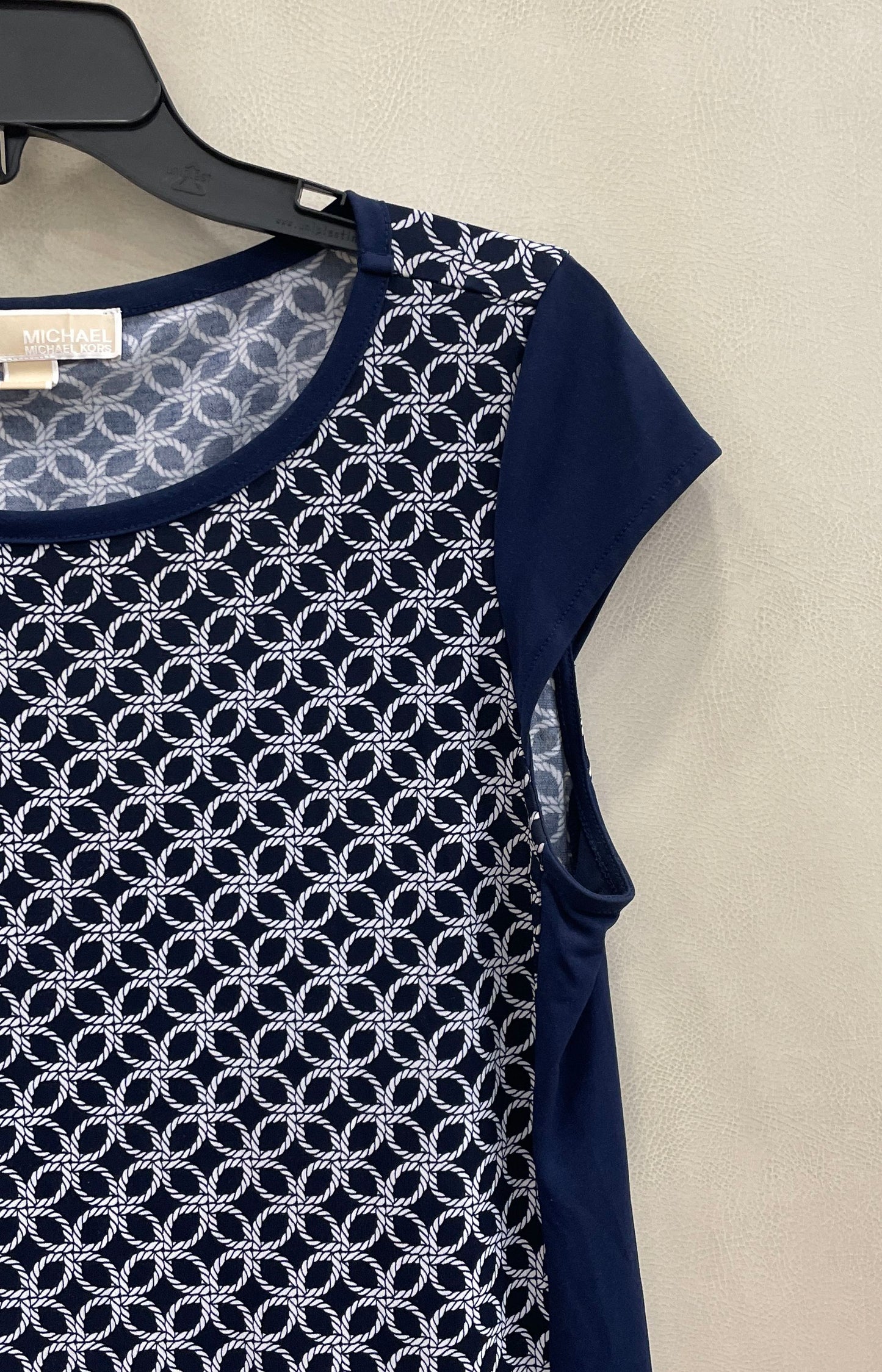 Michael Kors Women's Navy Blue White Geometric Rope Print Cap Sleeve Dress Sz M